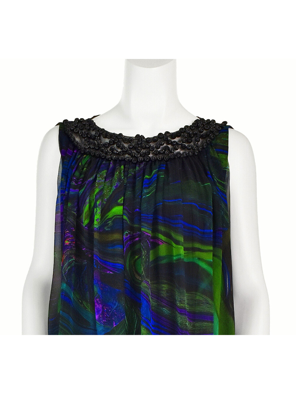 ALBERTA FERRETTI Colorful Silk Chiffon Mini Tent Dress w Beaded Neckline, SZ 6 - Picture 2 of 8
